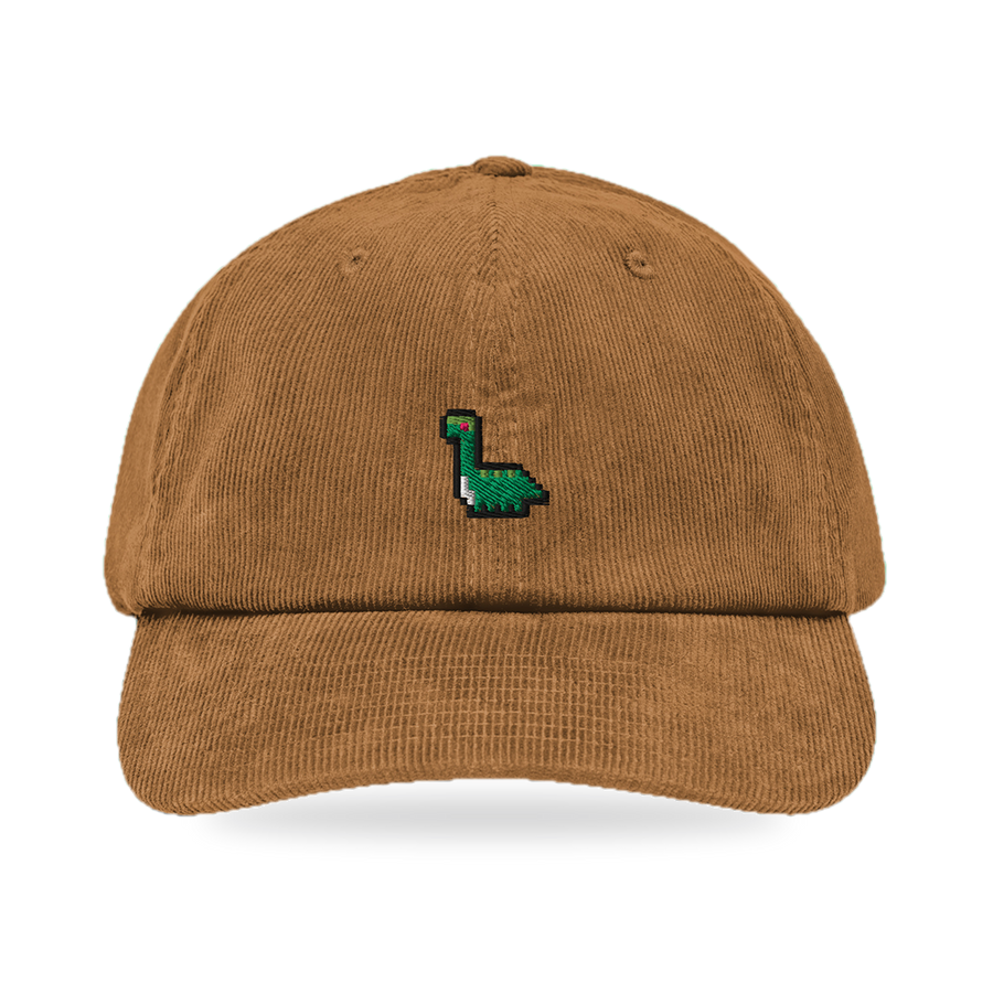 Pixel Dino – Bestickte Cord Cap · Braun · front