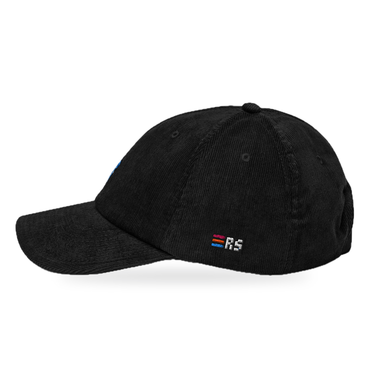Pixel Dino Blau – Bestickte Cord Cap · Schwarz · side