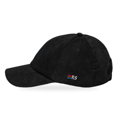 Pixel Dino Blau – Bestickte Cord Cap · Schwarz · side