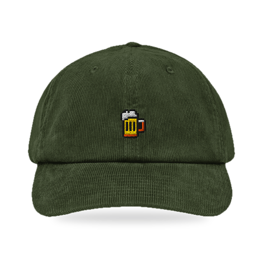 Pixel Bier – Bestickte Cord Cap · Grün · Front · freigestellt
