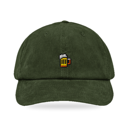 Pixel Bier – Bestickte Cord Cap · Grün · Front · freigestellt