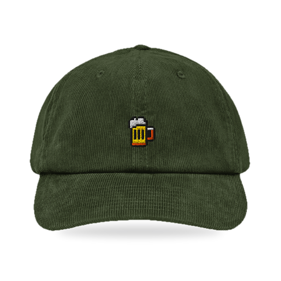 Pixel Bier – Bestickte Cord Cap · Grün · Front · freigestellt