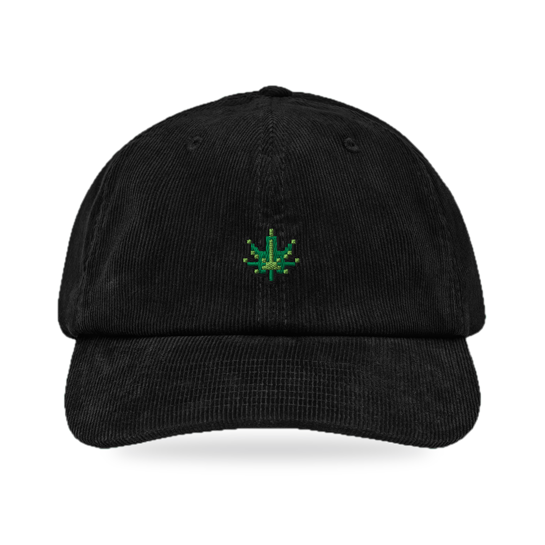Pixel Cannabis – Bestickte Cord Cap · Schwarz · front