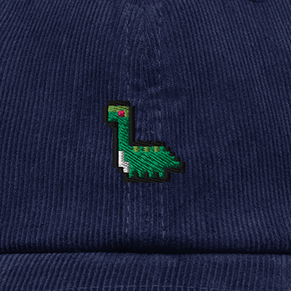 Pixel Dino – Bestickte Cord Cap · Blau · Stick
