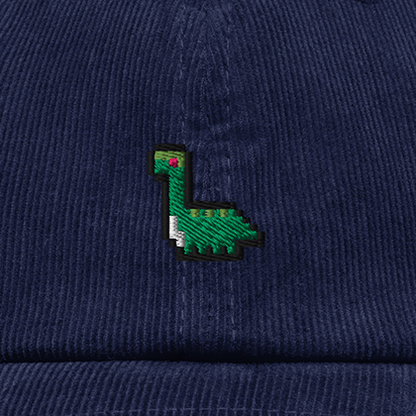 Pixel Dino – Bestickte Cord Cap · Blau · Stick