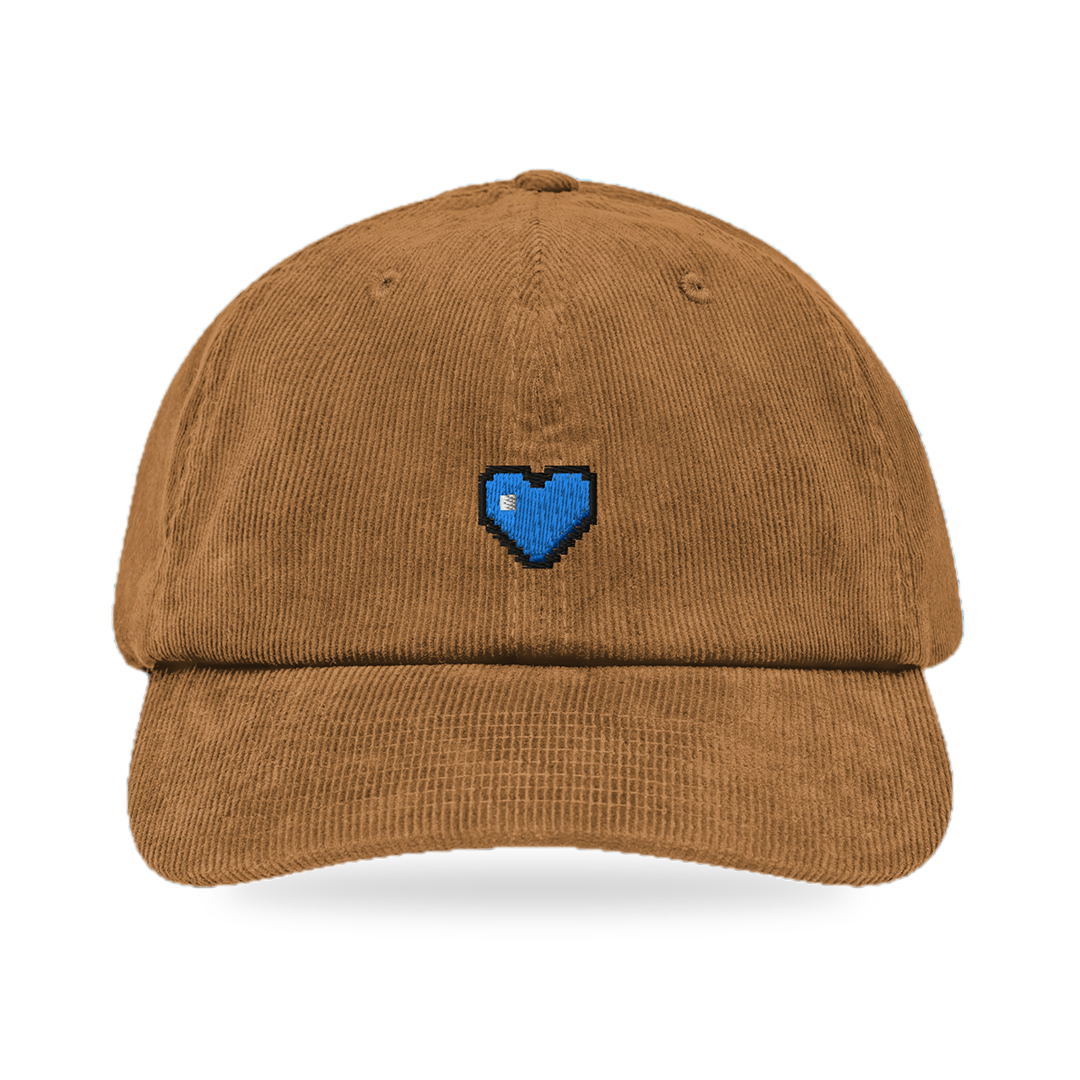 Pixel Herz Blau – Bestickte Cord Cap · Braun · front