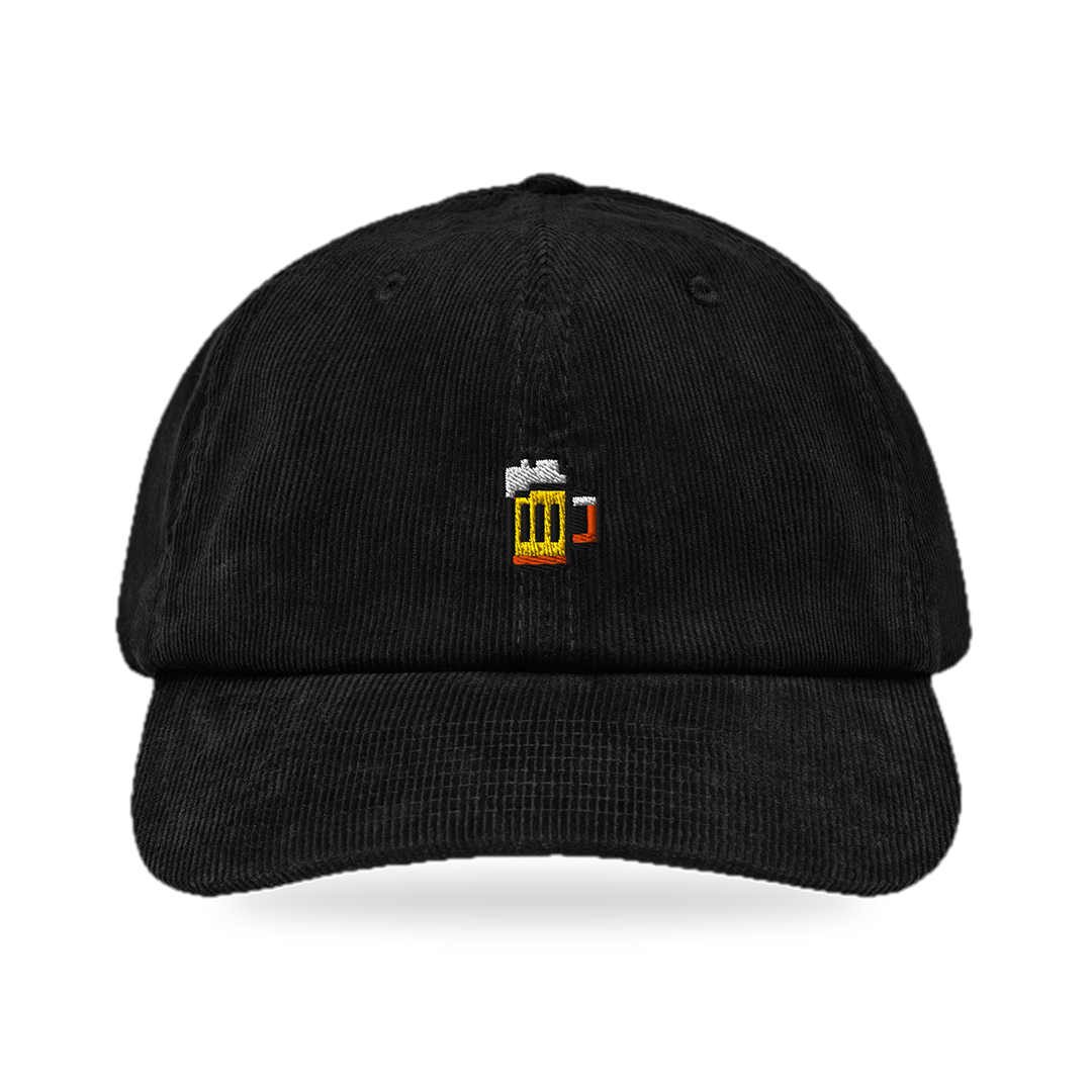 Pixel Bier – Bestickte Cord Cap · Schwarz · Front · freigestellt
