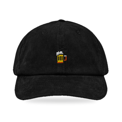 Pixel Bier – Bestickte Cord Cap · Schwarz · Front · freigestellt
