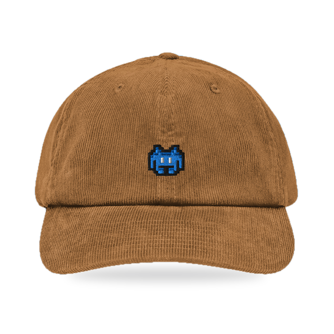 Pixel Alien Blau – Bestickte Cord Cap · Braun · front