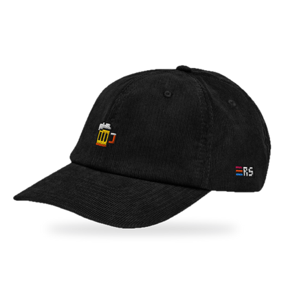 Pixel Bier – Bestickte Cord Cap · Schwarz · Dreiviertel · freigestellt