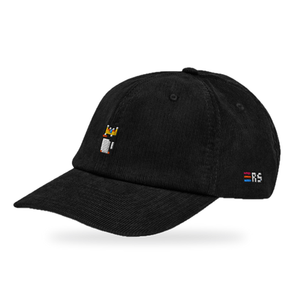 Pixel Pinguin Mit Krone – Bestickte Cord Cap · Schwarz · three_quarter