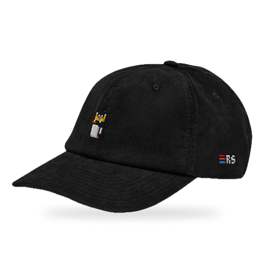 Pixel Pinguin Mit Krone – Bestickte Cord Cap · Schwarz · three_quarter