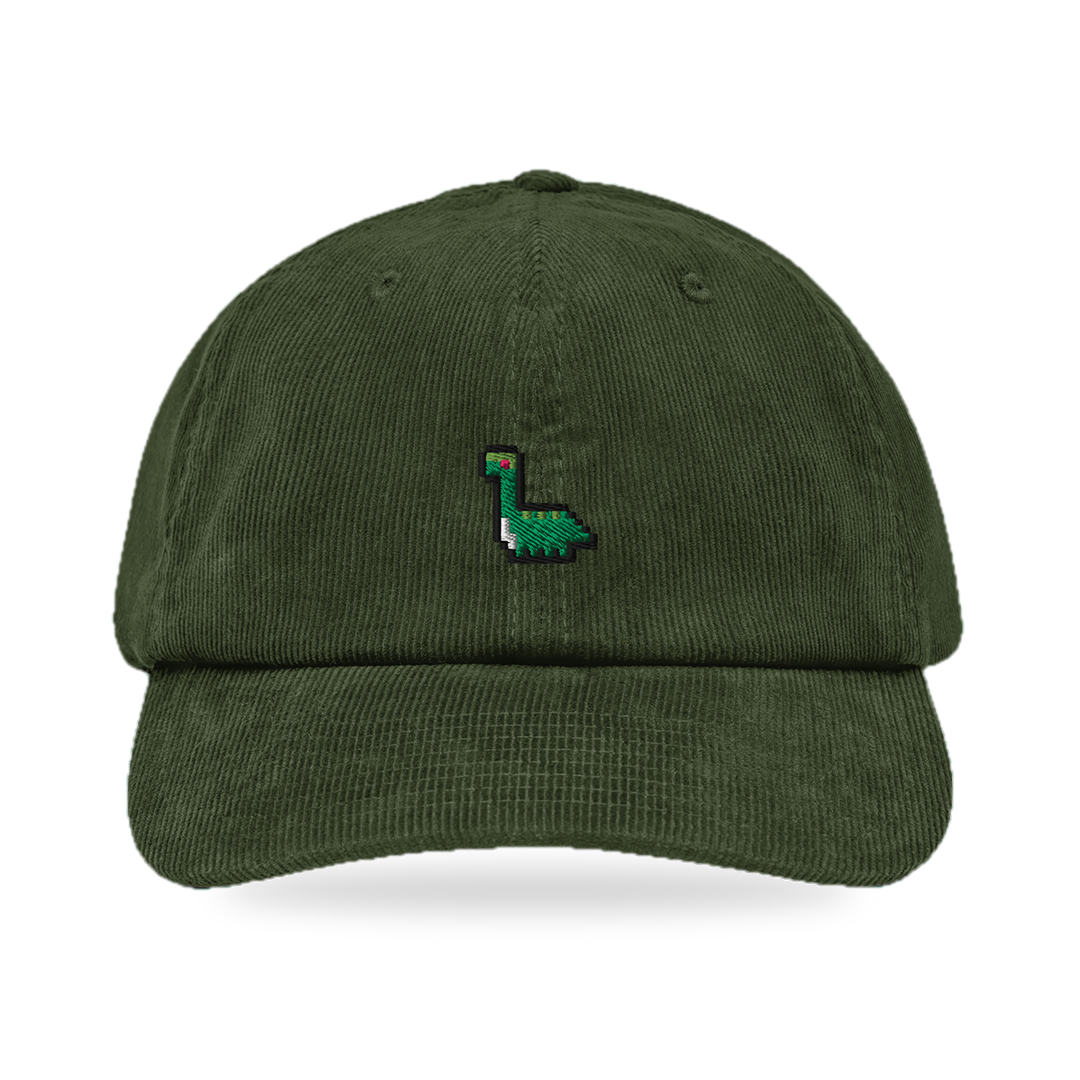 Pixel Dino – Bestickte Cord Cap · Grün · front