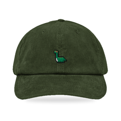 Pixel Dino – Bestickte Cord Cap · Grün · front