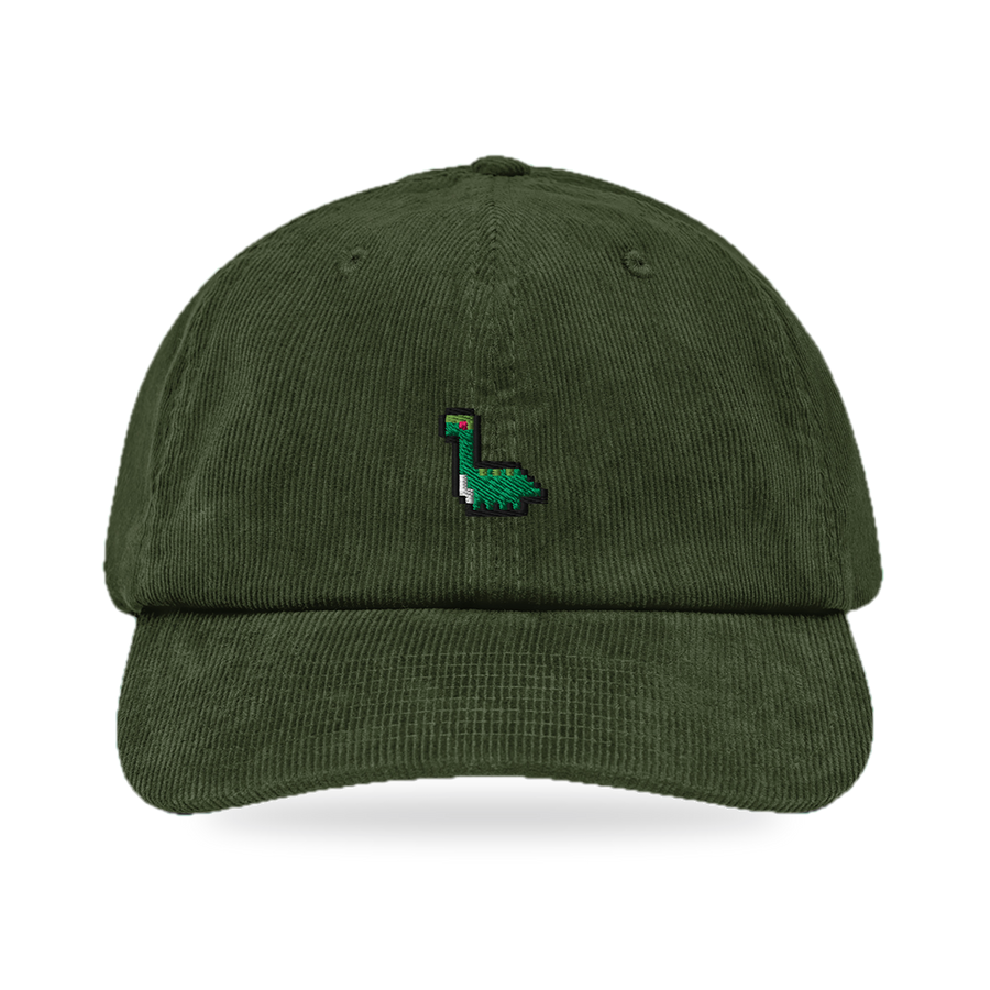 Pixel Dino – Bestickte Cord Cap · Grün · front