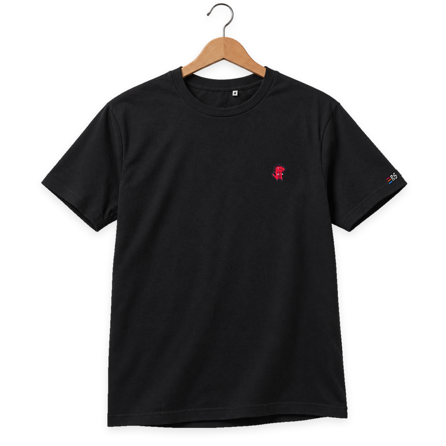 Pixel Dino Rot – Besticktes Bio T-Shirt · Schwarz · Bügel A