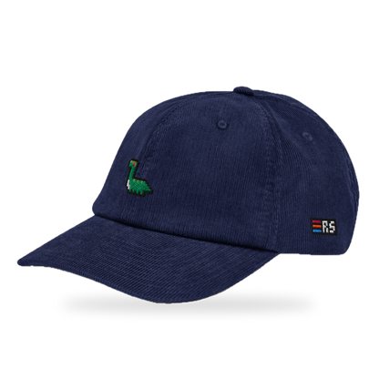 Pixel Dino – Bestickte Cord Cap · Blau · three_quarter