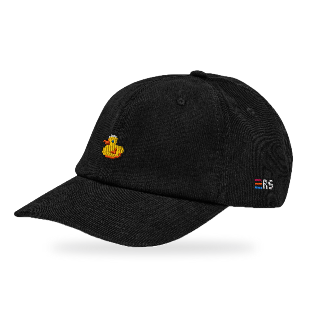 Pixel Ente – Bestickte Cord Cap · Schwarz · three_quarter