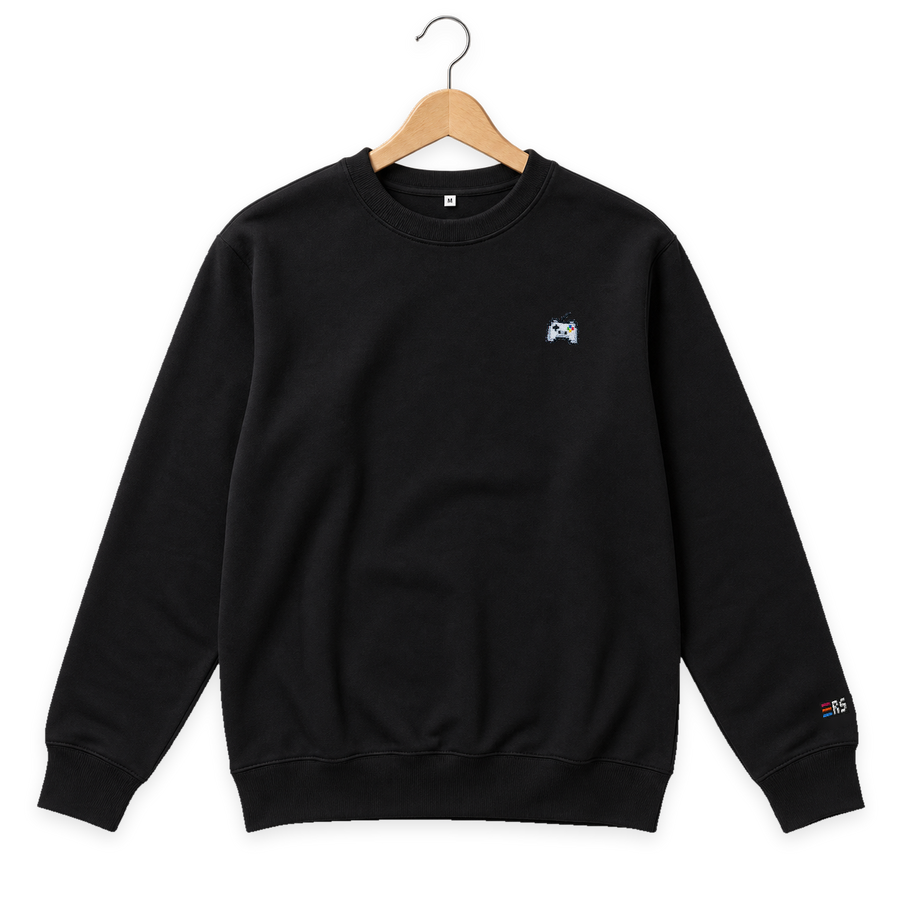 Pixel Gamepad – Bestickter Bio Pullover · Schwarz · Bügel A
