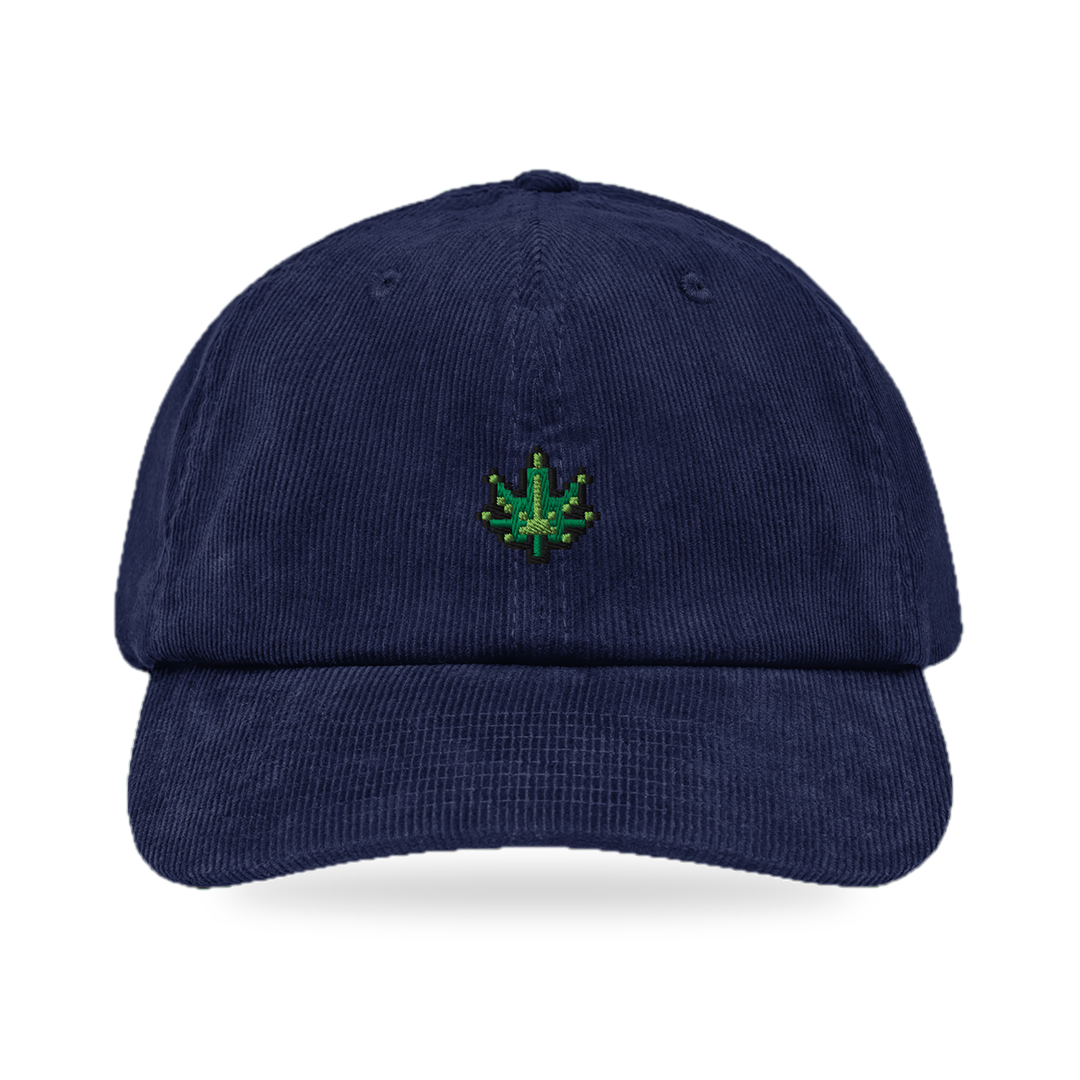 Pixel Cannabis – Bestickte Cord Cap · Blau · front