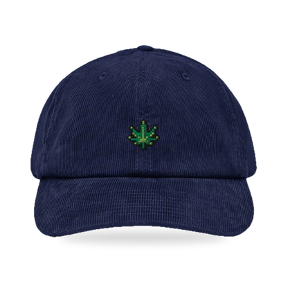 Pixel Cannabis – Bestickte Cord Cap · Blau · front