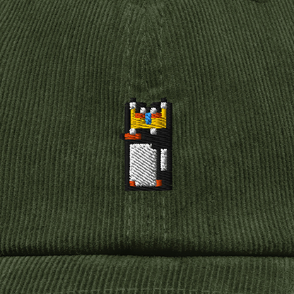 Pixel Pinguin Mit Krone – Bestickte Cord Cap · Grün · Stick