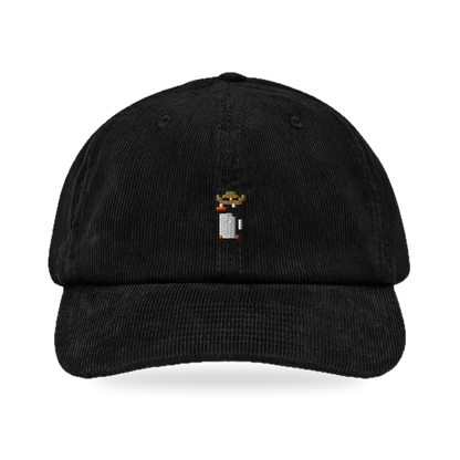 Pixel Pinguin Mit Cowboyhut – Bestickte Cord Cap · Schwarz · front