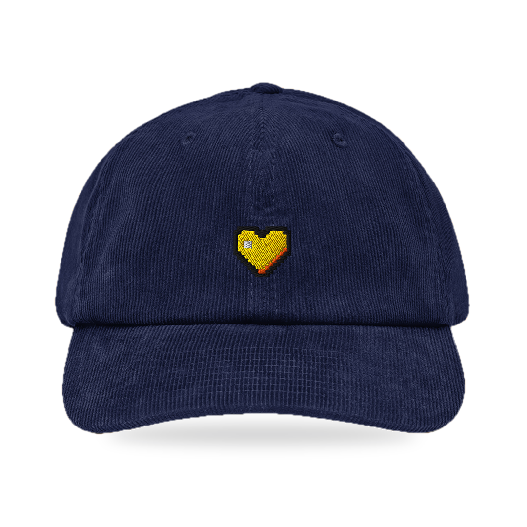 Pixel Herz Orange – Bestickte Cord Cap · Blau · front