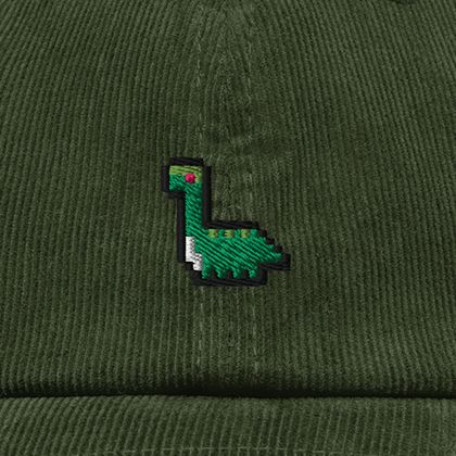 Pixel Dino – Bestickte Cord Cap · Grün · Stick