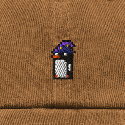 Pixel Pinguin Mit Zauberhut – Bestickte Cord Cap · Braun · Stick