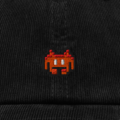 Pixel Alien Orange – Bestickte Cord Cap · Schwarz · Stick