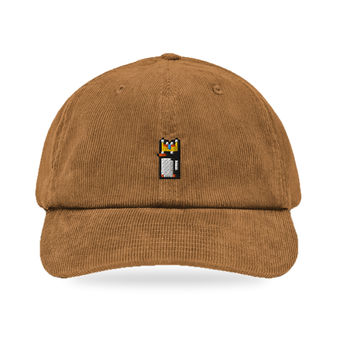 Pixel Pinguin Mit Krone – Bestickte Cord Cap · Braun · front