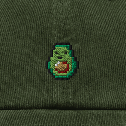 Pixel Avocado – Bestickte Cord Cap · Grün · Stick