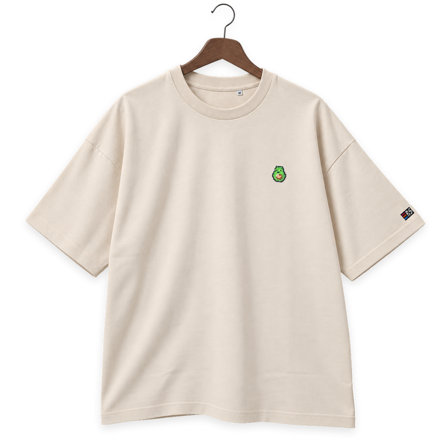 Pixel Avocado – Besticktes Bio Oversized T-Shirt · Beige · Bügel B