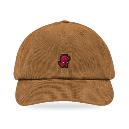 Pixel Dino Rot – Bestickte Cord Cap · Braun · front