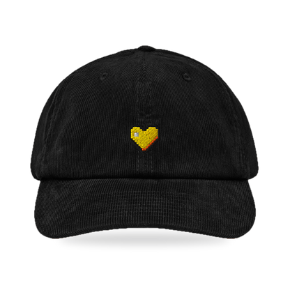 Pixel Herz Orange – Bestickte Cord Cap · Schwarz · front