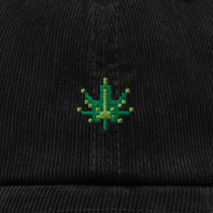 Pixel Cannabis – Bestickte Cord Cap · Schwarz · Stick