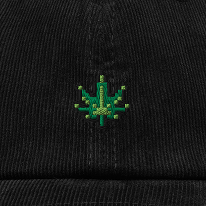 Pixel Cannabis – Bestickte Cord Cap · Schwarz · Stick