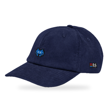 Pixel Alien Blau – Bestickte Cord Cap · Blau · three_quarter