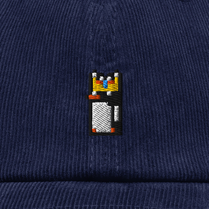 Pixel Pinguin Mit Krone – Bestickte Cord Cap · Blau · Stick