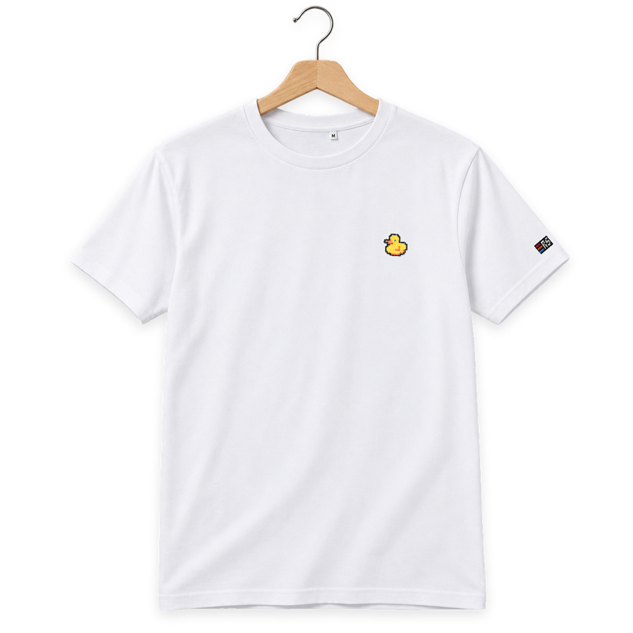 Pixel Ente – Besticktes Bio T-Shirt · Weiß · Bügel A
