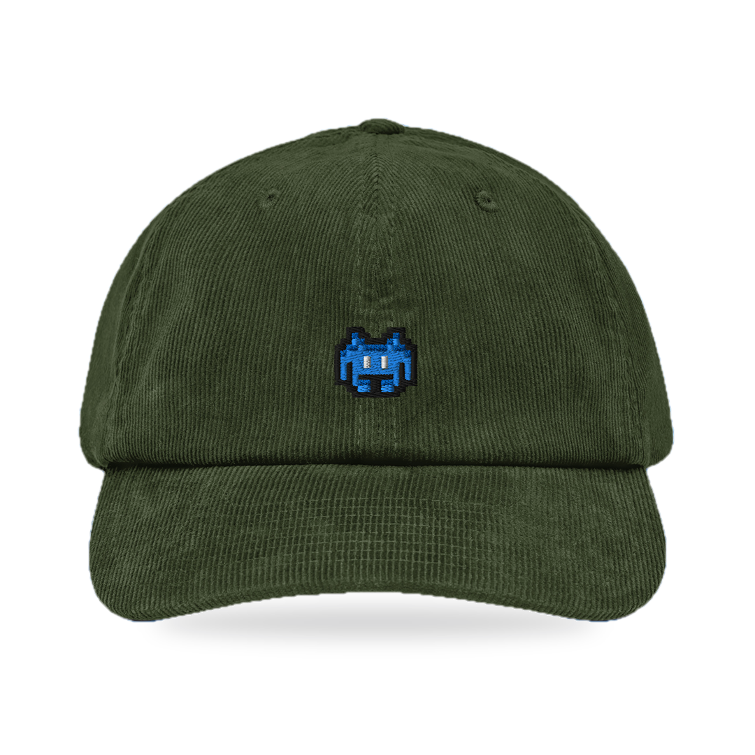 Pixel Alien Blau – Bestickte Cord Cap · Grün · front