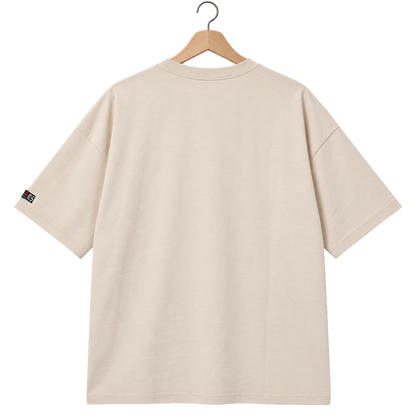 Pixel Herz Orange – Besticktes Bio Oversized T-Shirt · Beige · Rückansicht