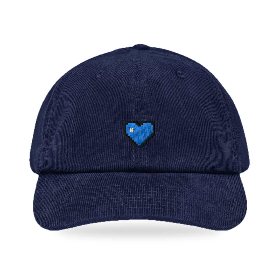 Pixel Herz Blau – Bestickte Cord Cap · Blau · front