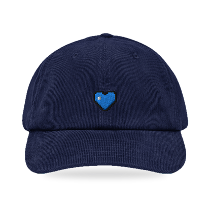 Pixel Herz Blau – Bestickte Cord Cap · Blau · front