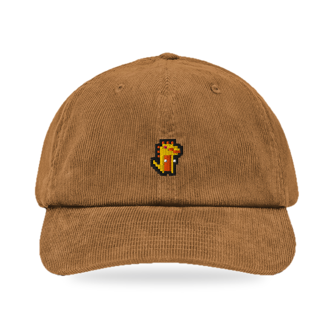 Pixel Dino Orange – Bestickte Cord Cap · Braun · front