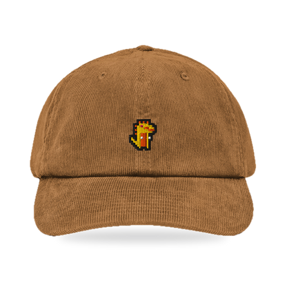 Pixel Dino Orange – Bestickte Cord Cap · Braun · front