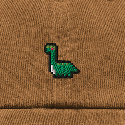 Pixel Dino – Bestickte Cord Cap · Braun · Stick
