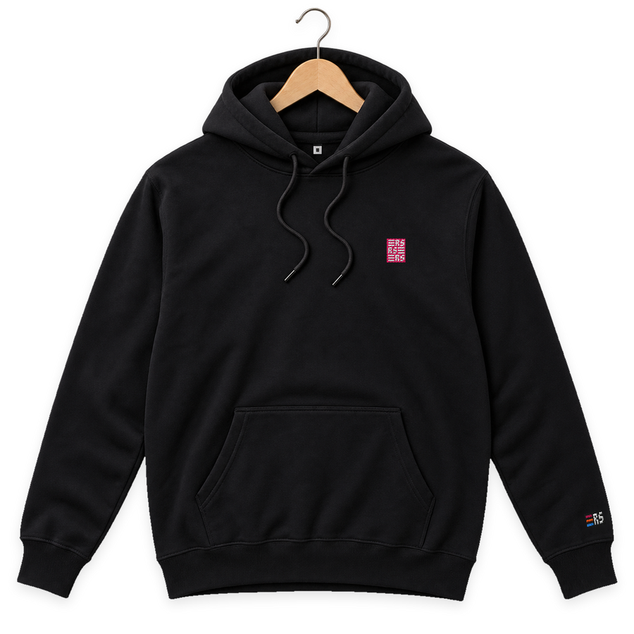 RS Monogram – Bestickter Bio Hoodie · Schwarz · Bügel A