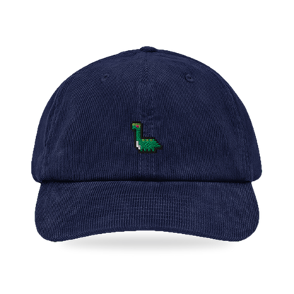 Pixel Dino – Bestickte Cord Cap · Blau · front